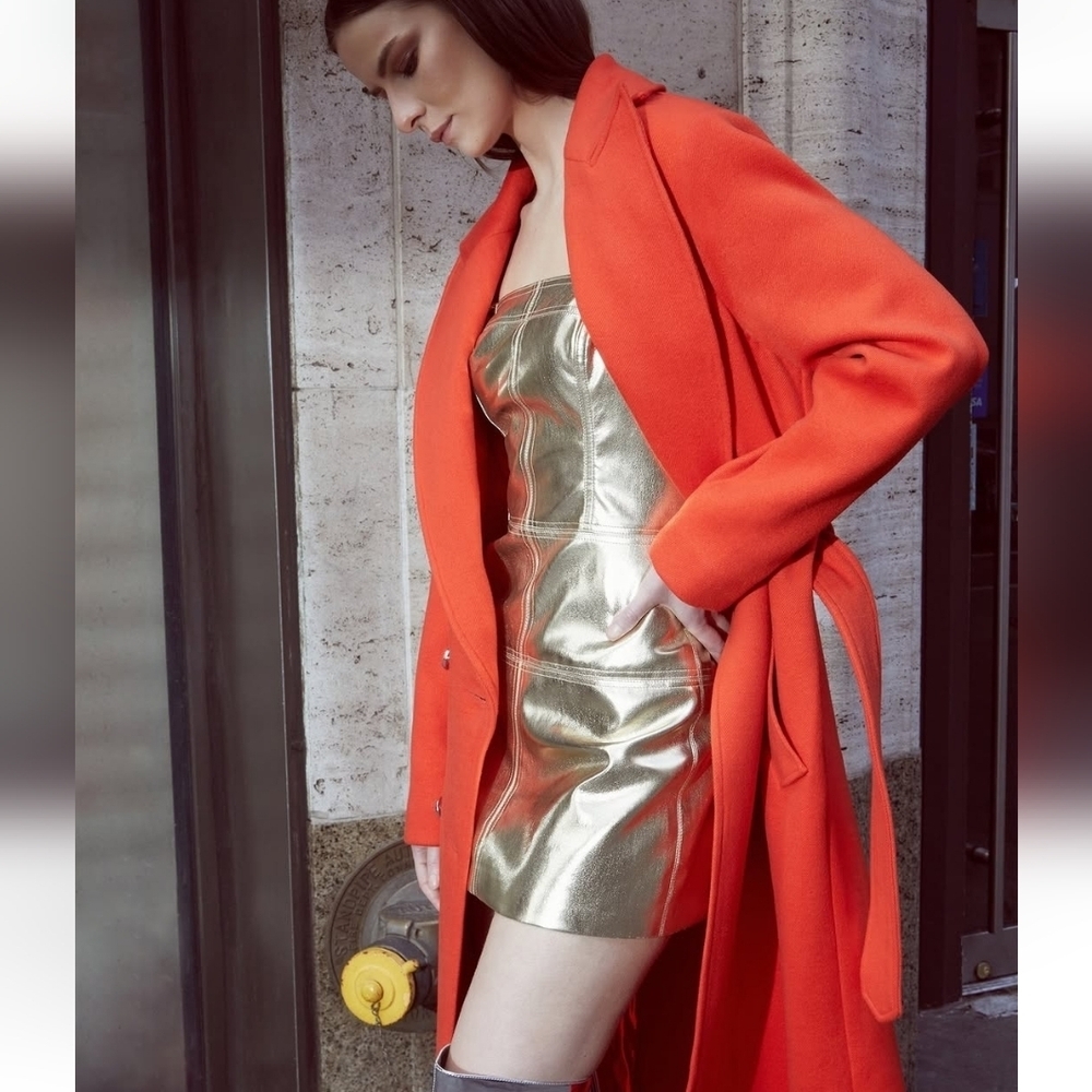 NWT LBV Double Faced Longline Coat In Flame Reddish Orange Size Large - Picture 14 of 14